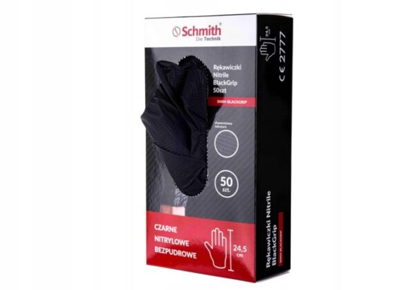SCHMITH RĘKAWICE NITRYLOWE mocne BlackGrip 50 szt czarne L