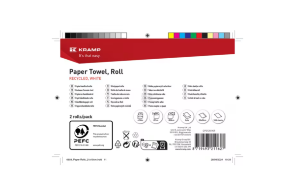 1 rolka, CP21201KR Ręcznik papierowy, biały w rolce, 23 cm x 250 m, 2-warstwowy, Ø zewnętrzna 270 mm, wytłaczany, 1 rolka